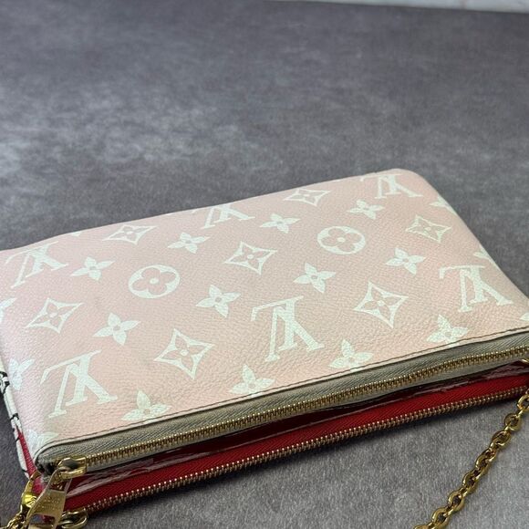 Louis Vuitton Giant Monogram Pink Red Chain Double Zip Pochette Crossbody - Picture 5 of 14